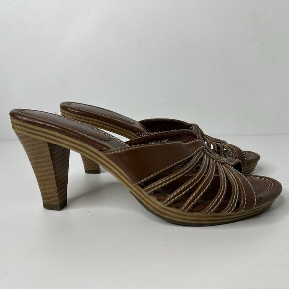 Y2K Self Esteem Nina Heeled Sandals Womens Sz 6 Brown Strappy Faux Leather 2.5" - Picture 4 of 11